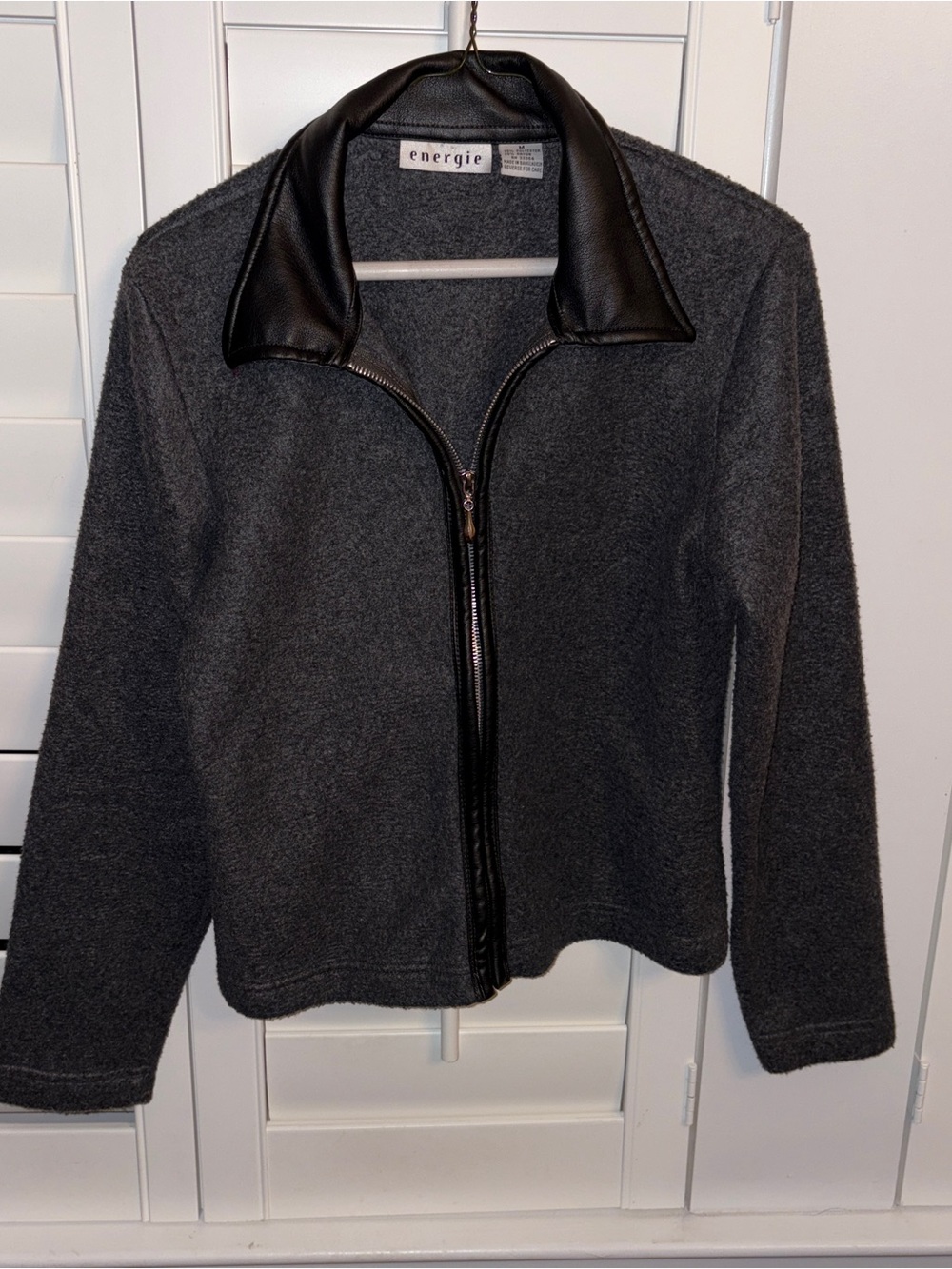Vintage Energie Women's Dark Gray Bomber Jacket with Black Faux Leather Collar